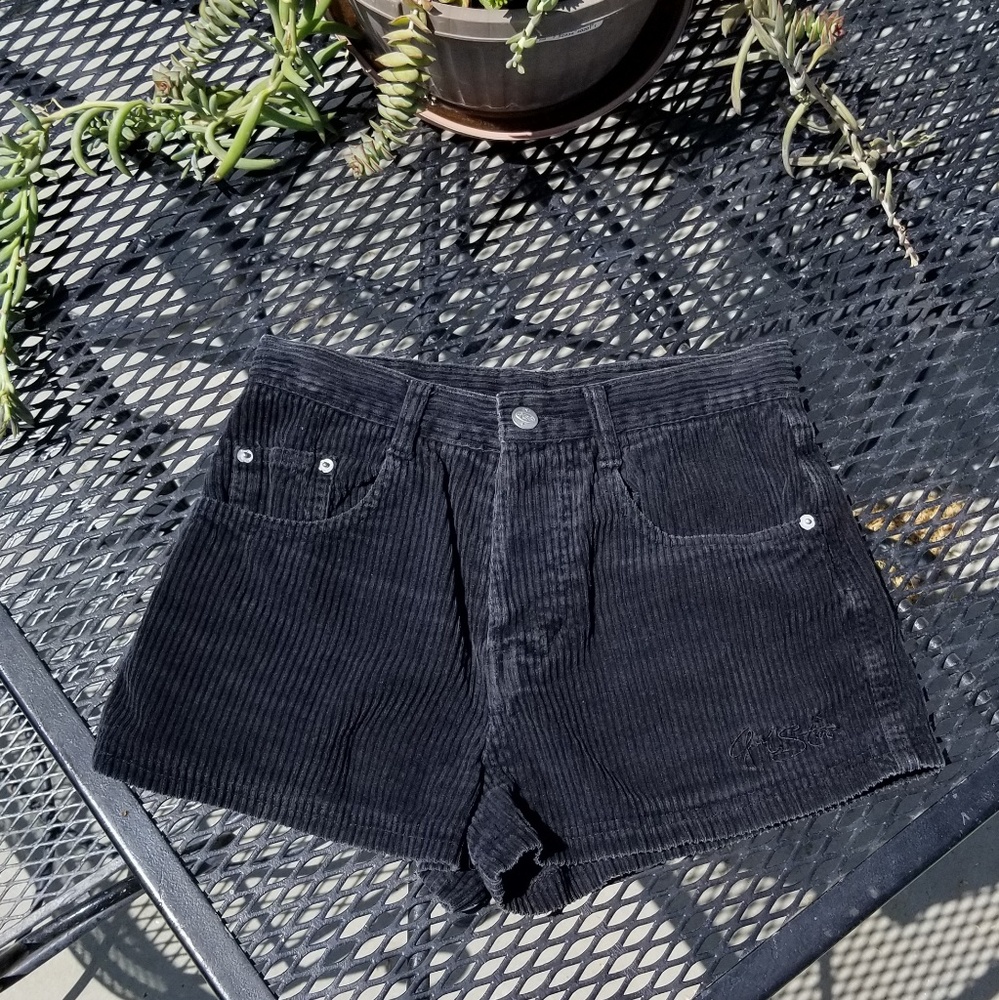 Black Vintage Corduroy High Waisted Shorts